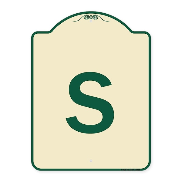 Designer Series Sign W/ Letter S, Tan & Green Heavy-Gauge Aluminum Sign, 24" x 18", TG-1824-22928